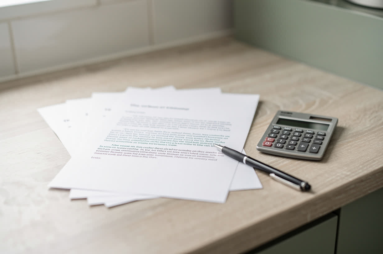 A kitchen quote on paper next to a calculator and a pen
