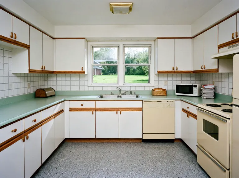 A dated kitchen before its farmhouse redesign