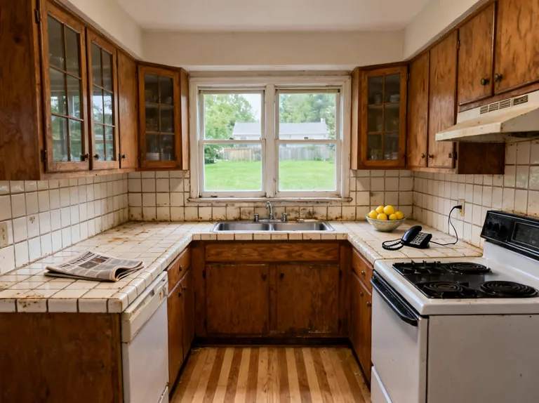 A dated kitchen before its minimalist redesign