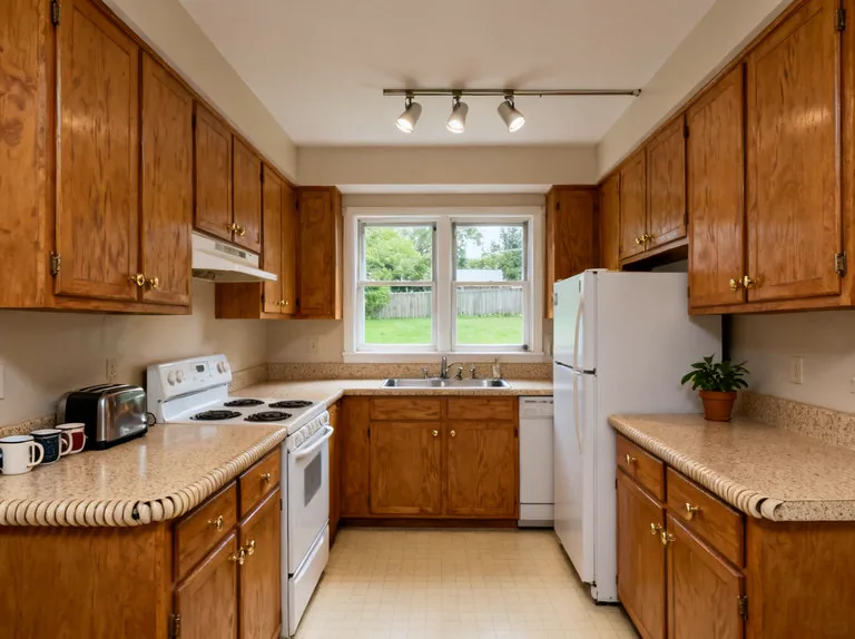 A dated kitchen before its traditional redesign