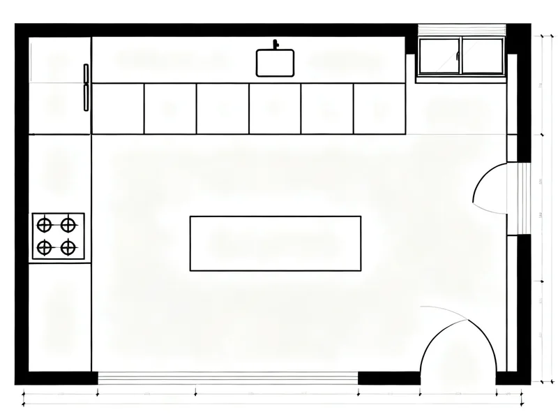 Architectural kitchen floor plan before visualization