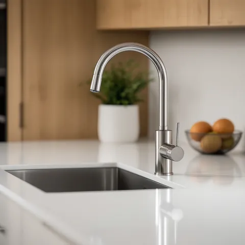 brushed steel tap and sink