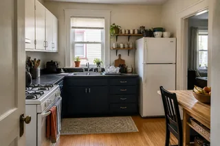 A kitchen part way through installation with unfinished cabinets and building materials on the floor