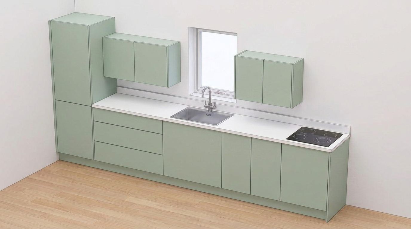 The same 2D kitchen with green doors
