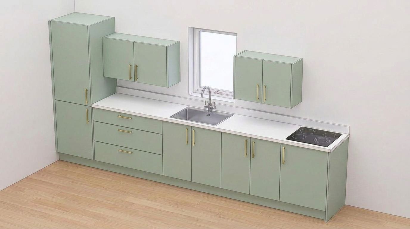 The same 2D kitchen with handles fitted