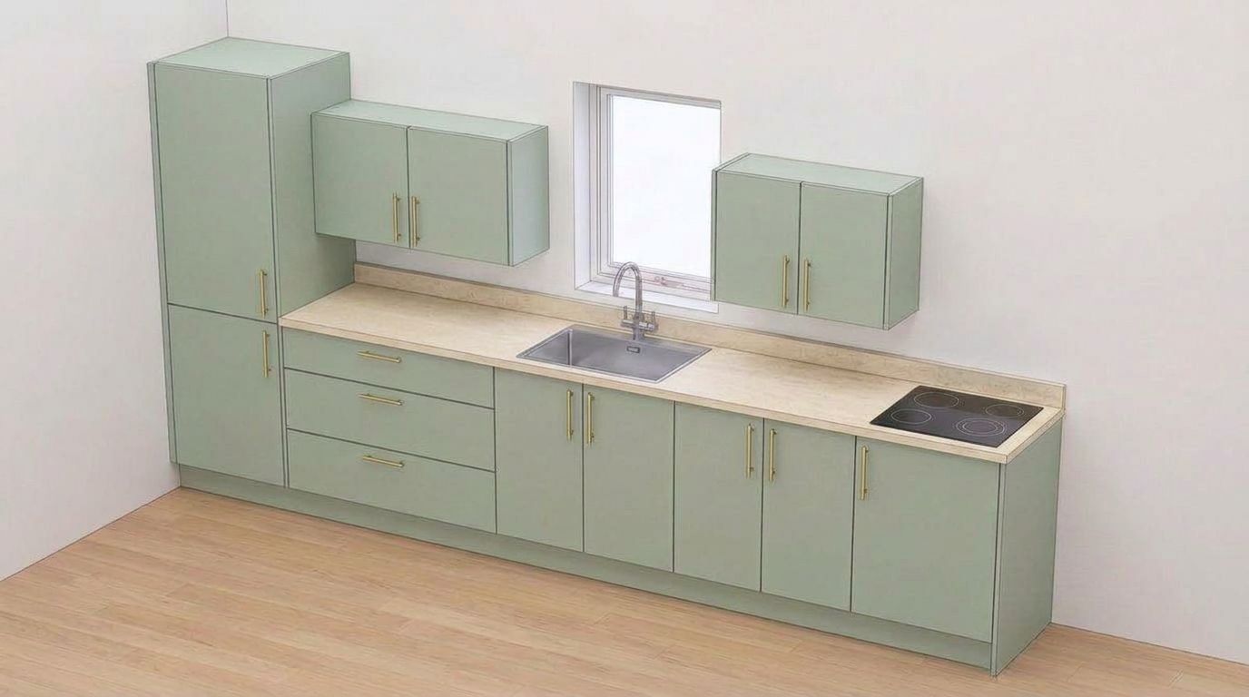 The same 2D kitchen with a light stone countertop